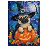 Halloween Pug Dog Canvas Wall Art for Farmhouse Fall Decor Autumn Decorations for Home Décor Gifts on Ready to Hang 1.5" Thick Canvas Wrap, Floating Framed Canvas, Flat Rolled Canvas
